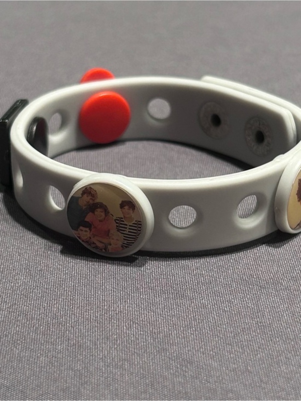 One Direction Grey Rubber Bracelet with Snap on Photo Charms *see description*